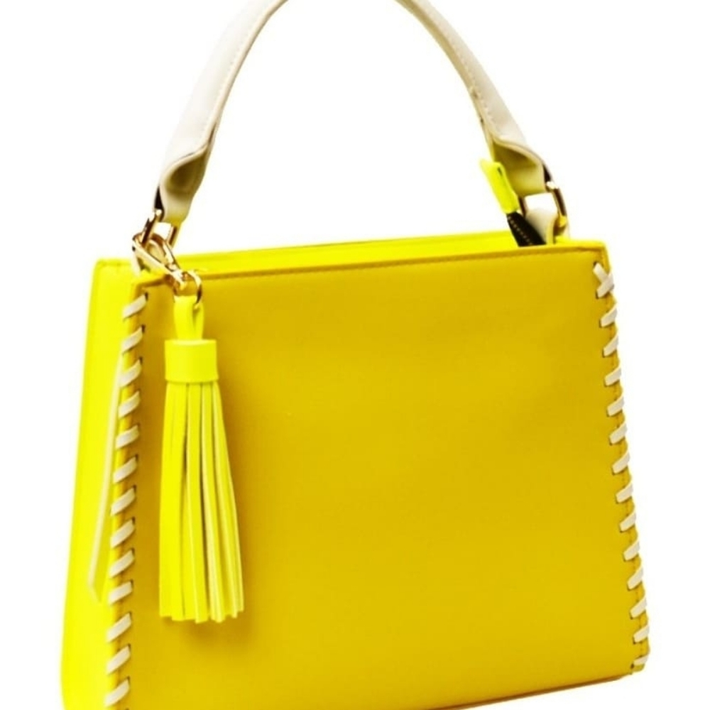 Multi-color Tassled Handbag - Yellow
